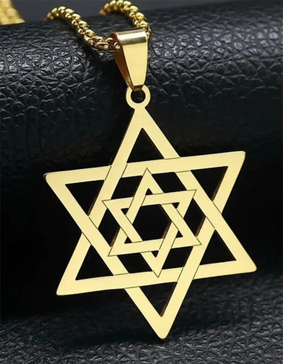 Collar Para Hombre Y Dije Estrella Hexagrama Judía Color Oro 9