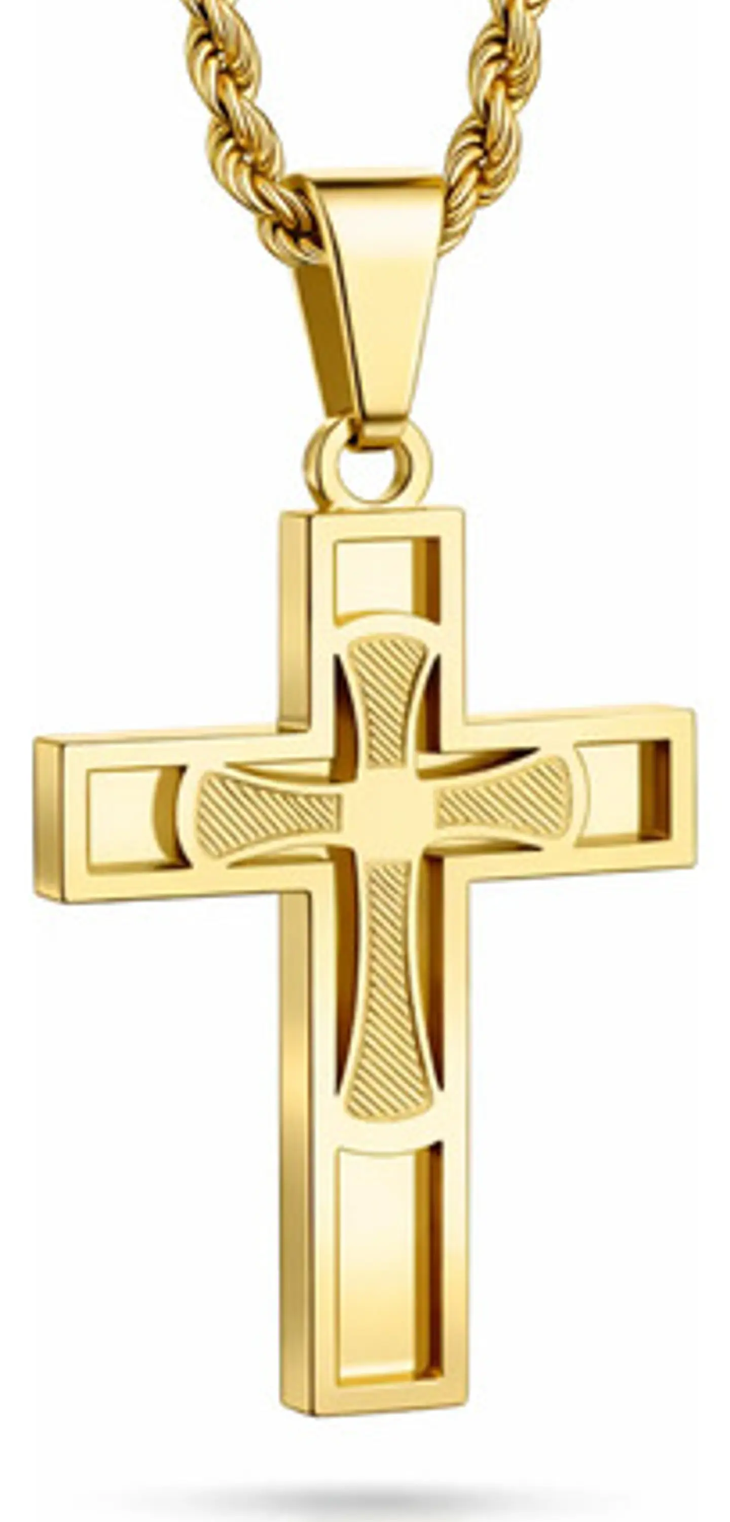 Collar De Acero Color Oro Para Hombres Dije Cruz Católica 1