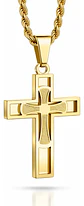 Collar De Acero Color Oro Para Hombres Dije Cruz Católica - Miniatura 1