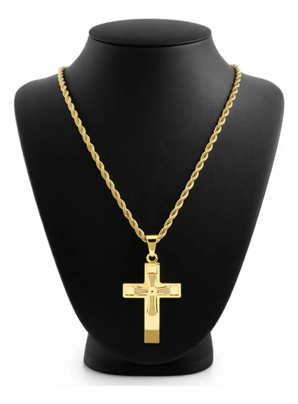 Collar De Acero Color Oro Para Hombres Dije Cruz Católica 2