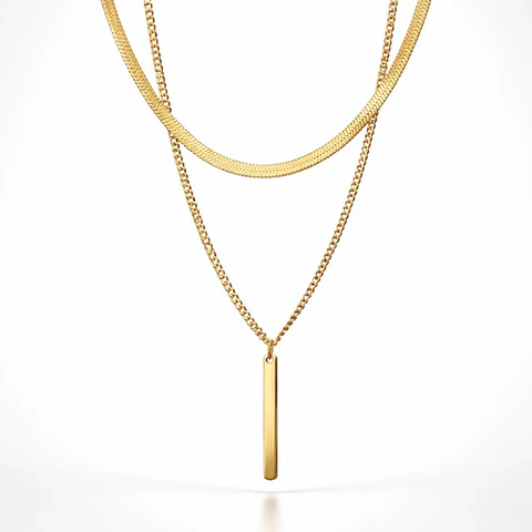 Collar Doble Capa De Acero Para Mujer Dije Minimalista Barra
