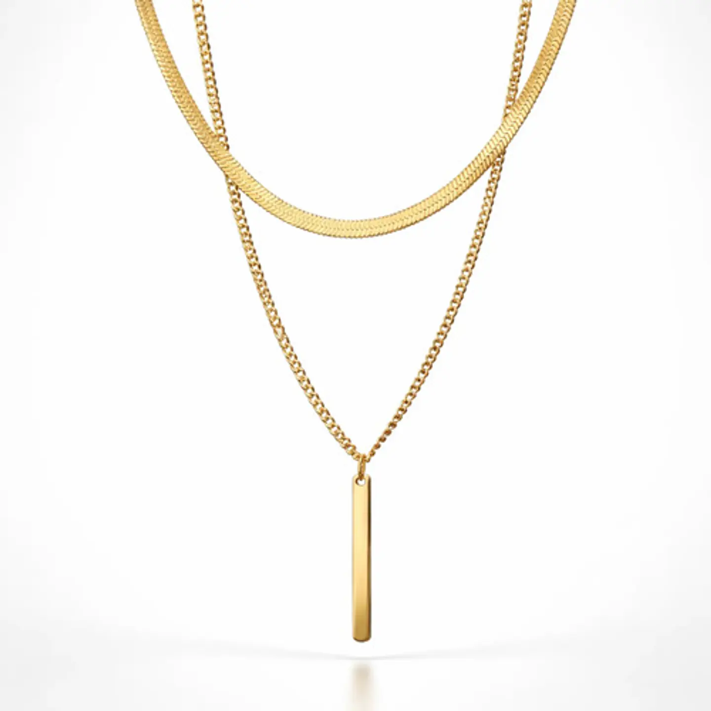 Collar Doble Capa De Acero Para Mujer Dije Minimalista Barra 1