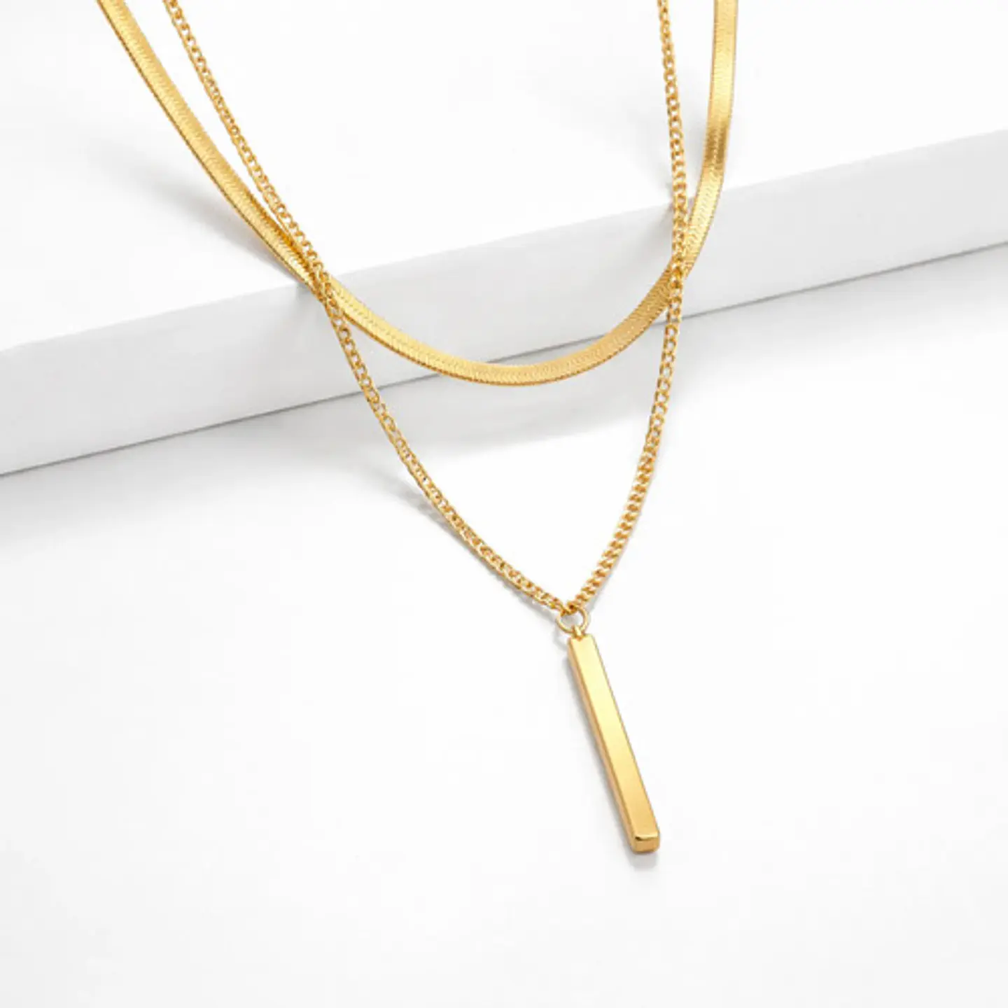 Collar Doble Capa De Acero Para Mujer Dije Minimalista Barra 2