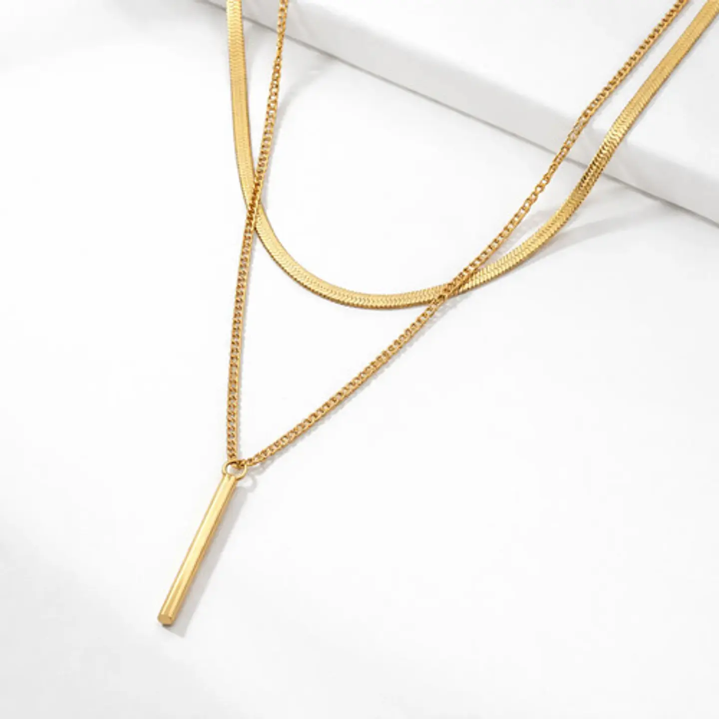 Collar Doble Capa De Acero Para Mujer Dije Minimalista Barra 3