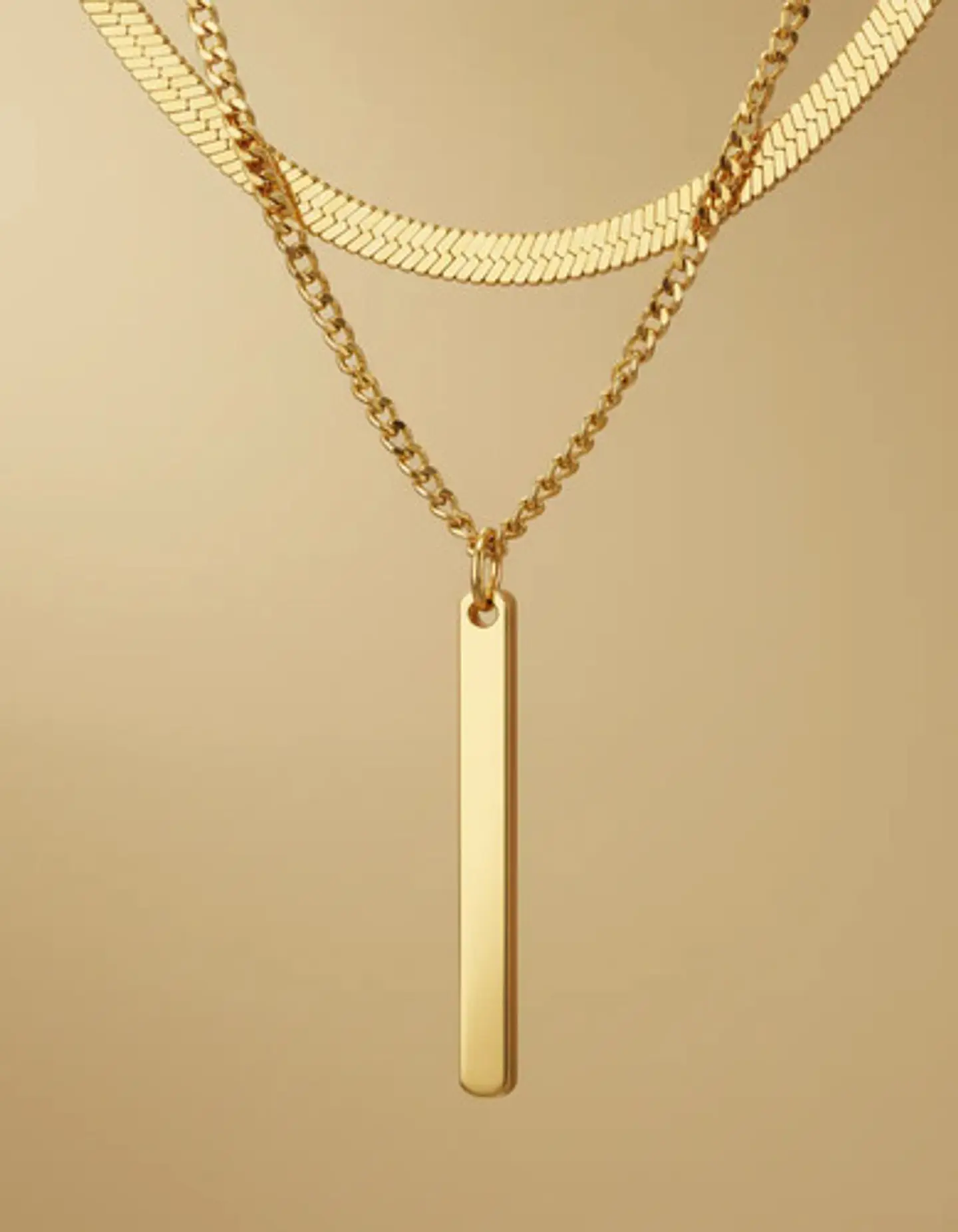 Collar Doble Capa De Acero Para Mujer Dije Minimalista Barra 4