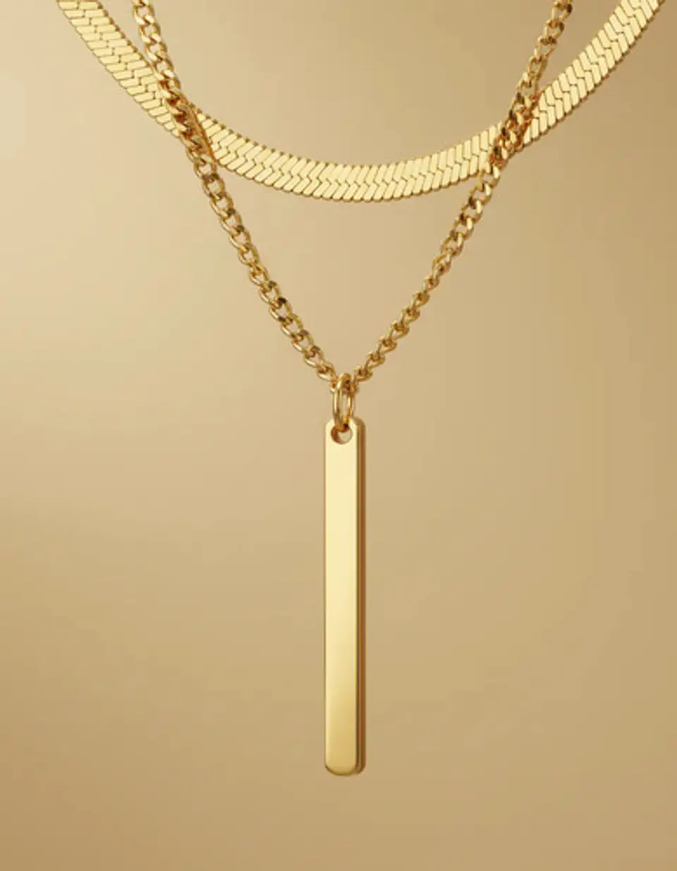 Collar Doble Capa De Acero Para Mujer Dije Minimalista Barra 4