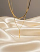 Collar Doble Capa De Acero Para Mujer Dije Minimalista Barra - Miniatura 6