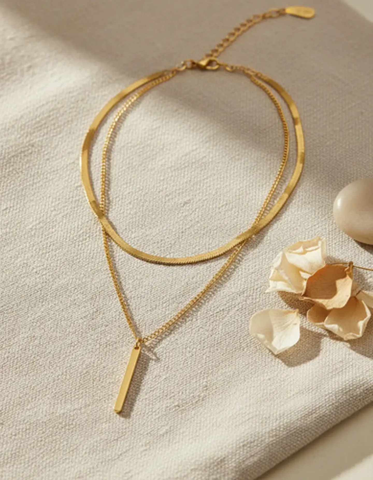 Collar Doble Capa De Acero Para Mujer Dije Minimalista Barra 9