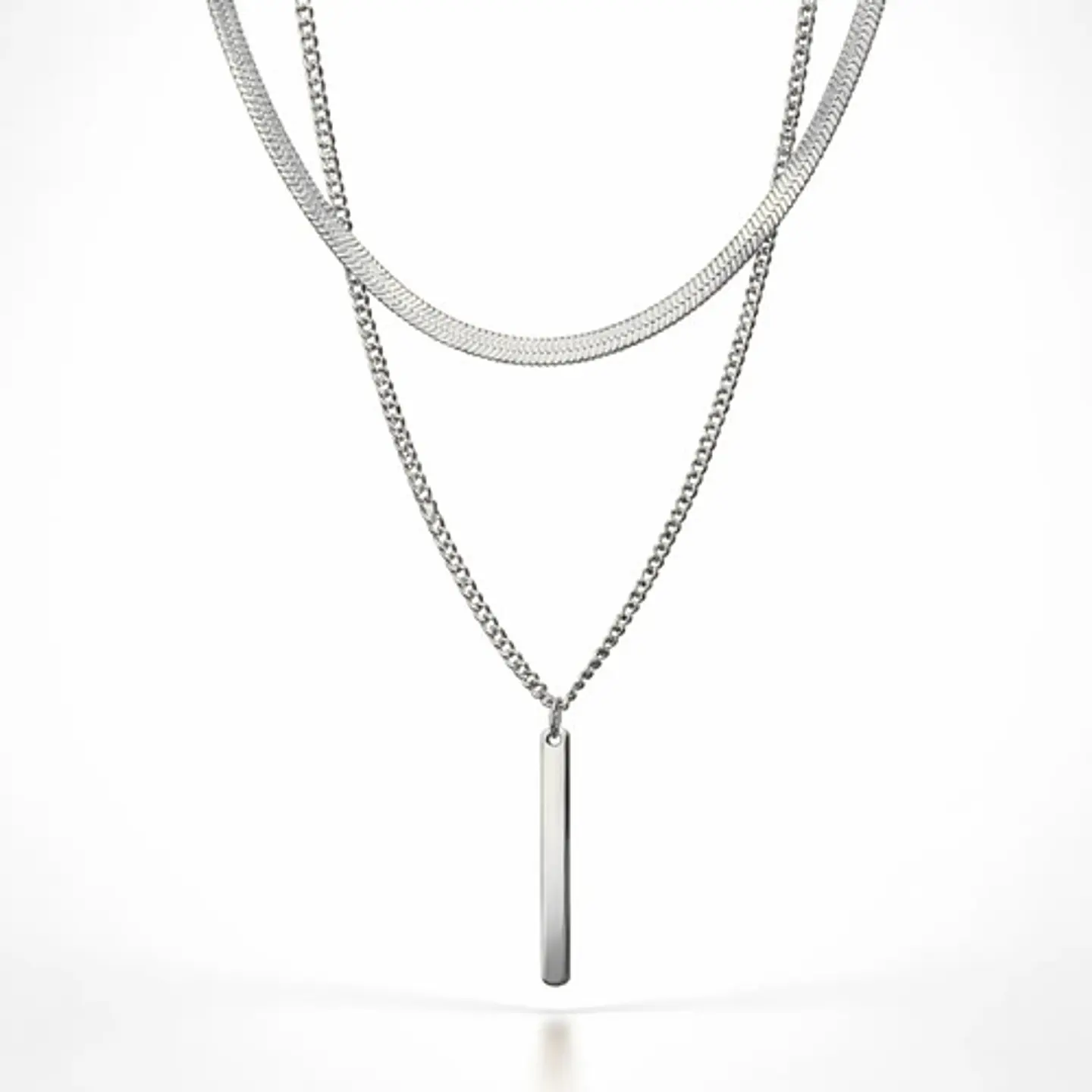 Collar Doble Capa De Acero Para Mujer Dije Minimalista Barra 10