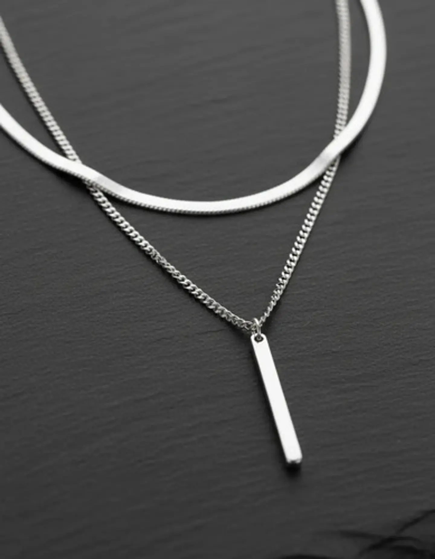 Collar Doble Capa De Acero Para Mujer Dije Minimalista Barra 14