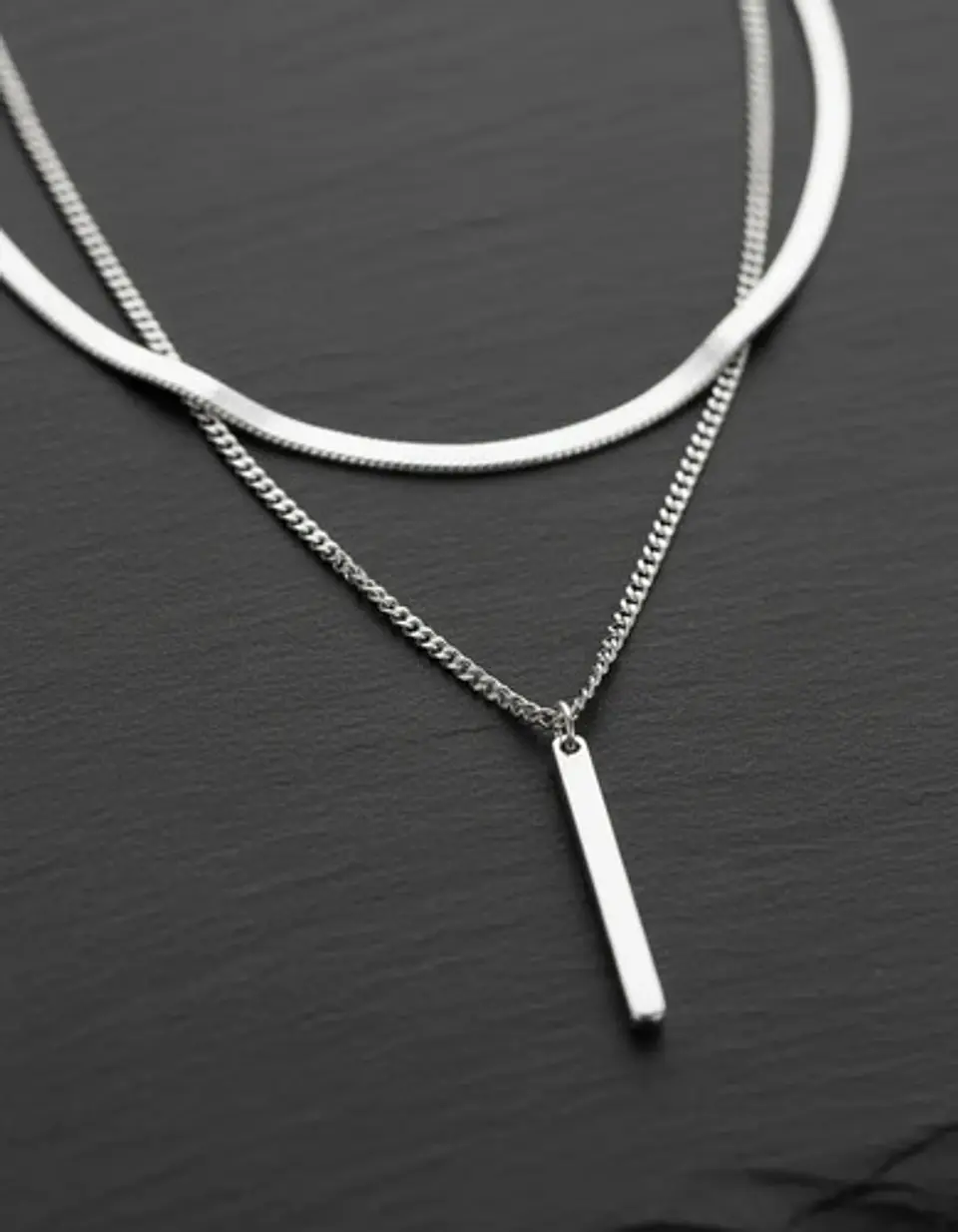 Collar Doble Capa De Acero Para Mujer Dije Minimalista Barra 14