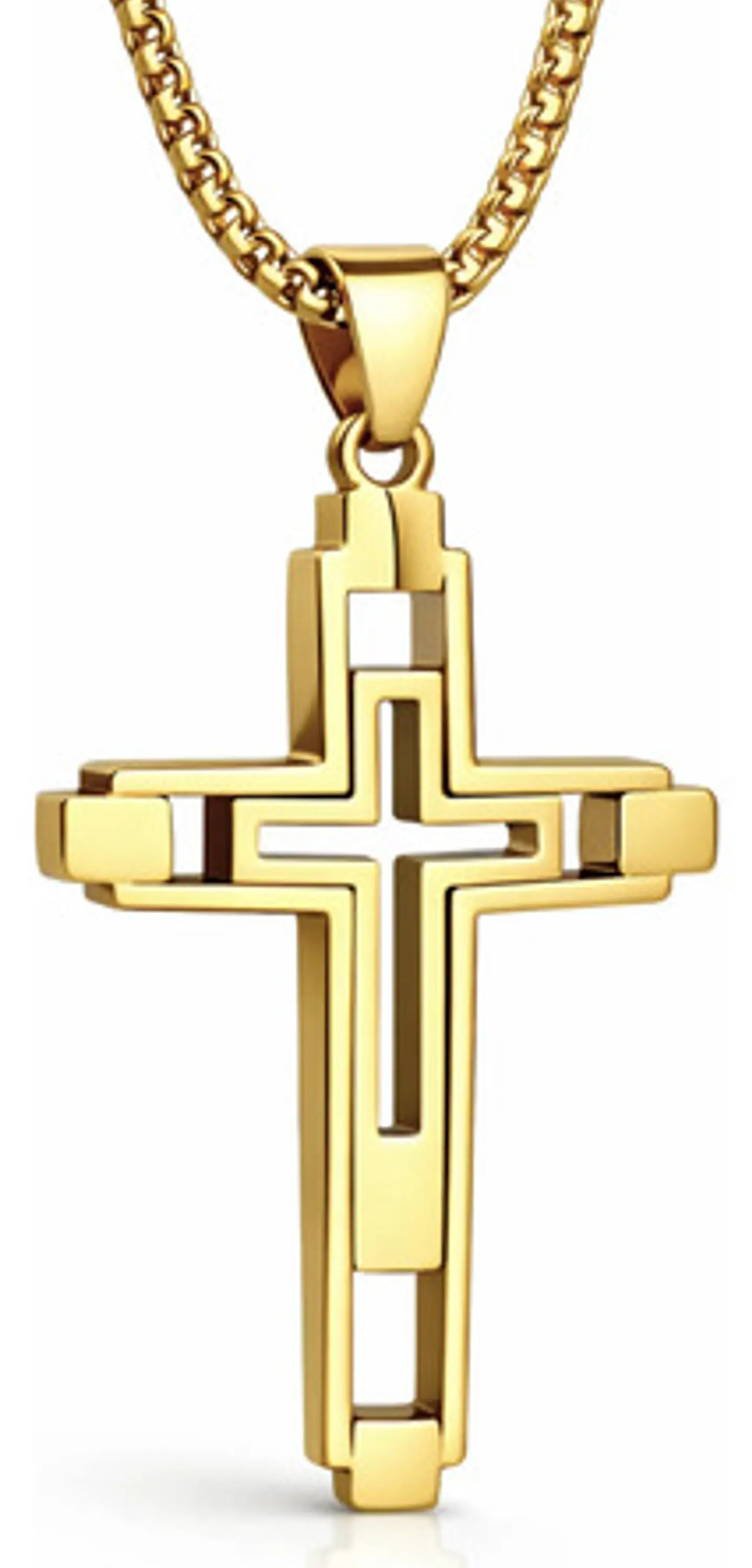 Collar De Acero Color Oro Para Hombre Dije Geometrico Cruz 1