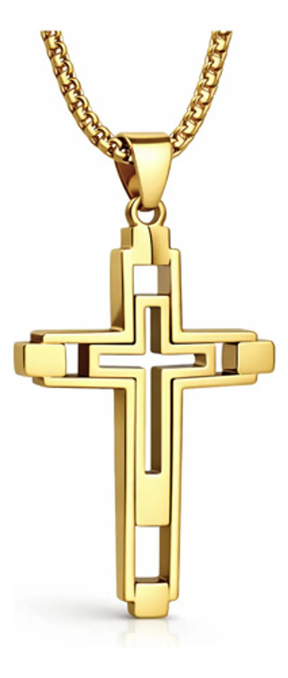 Collar De Acero Color Oro Para Hombre Dije Geometrico Cruz 1