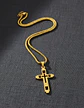 Collar De Acero Color Oro Para Hombre Dije Geometrico Cruz - Miniatura 9