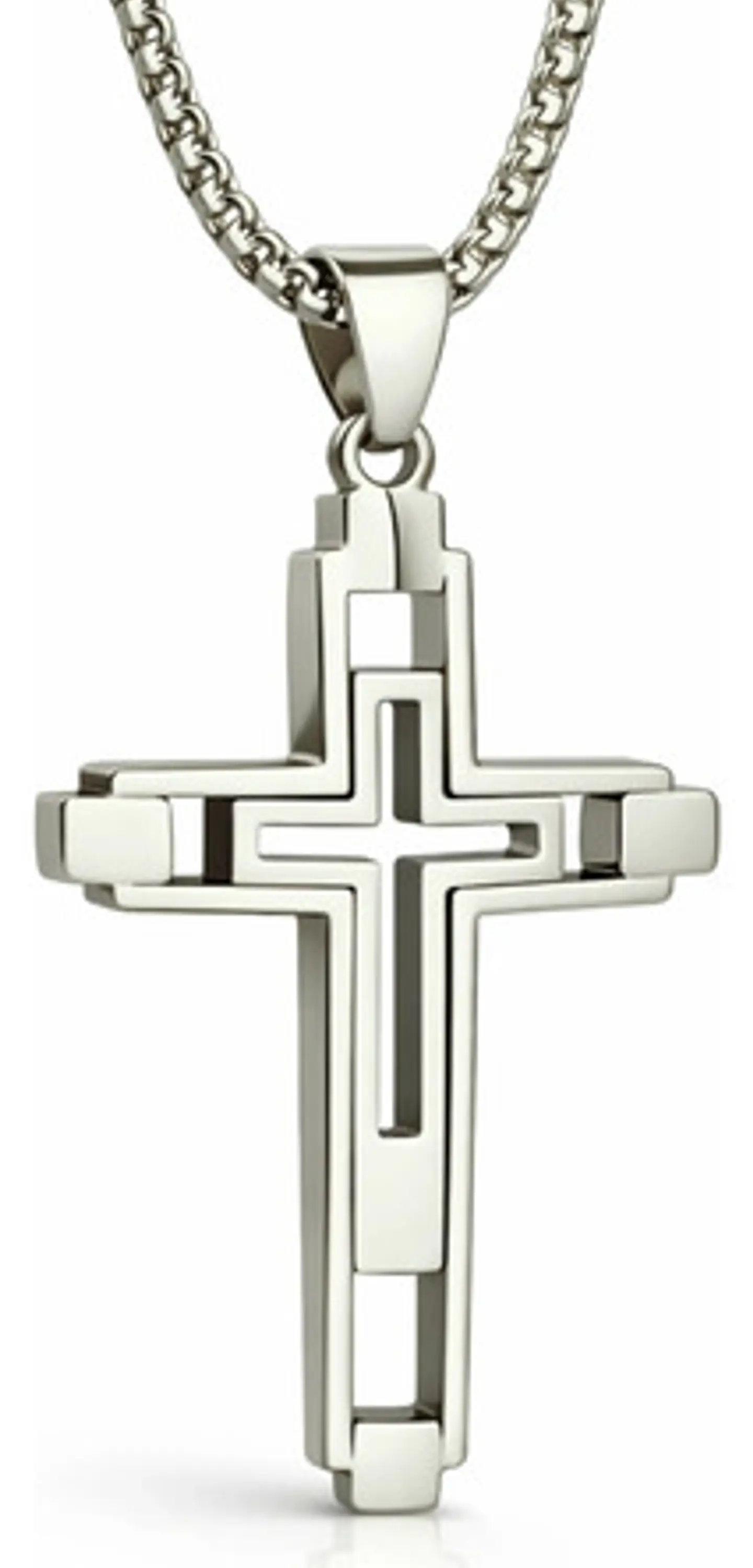Collar De Acero Color Oro Para Hombre Dije Geometrico Cruz 10