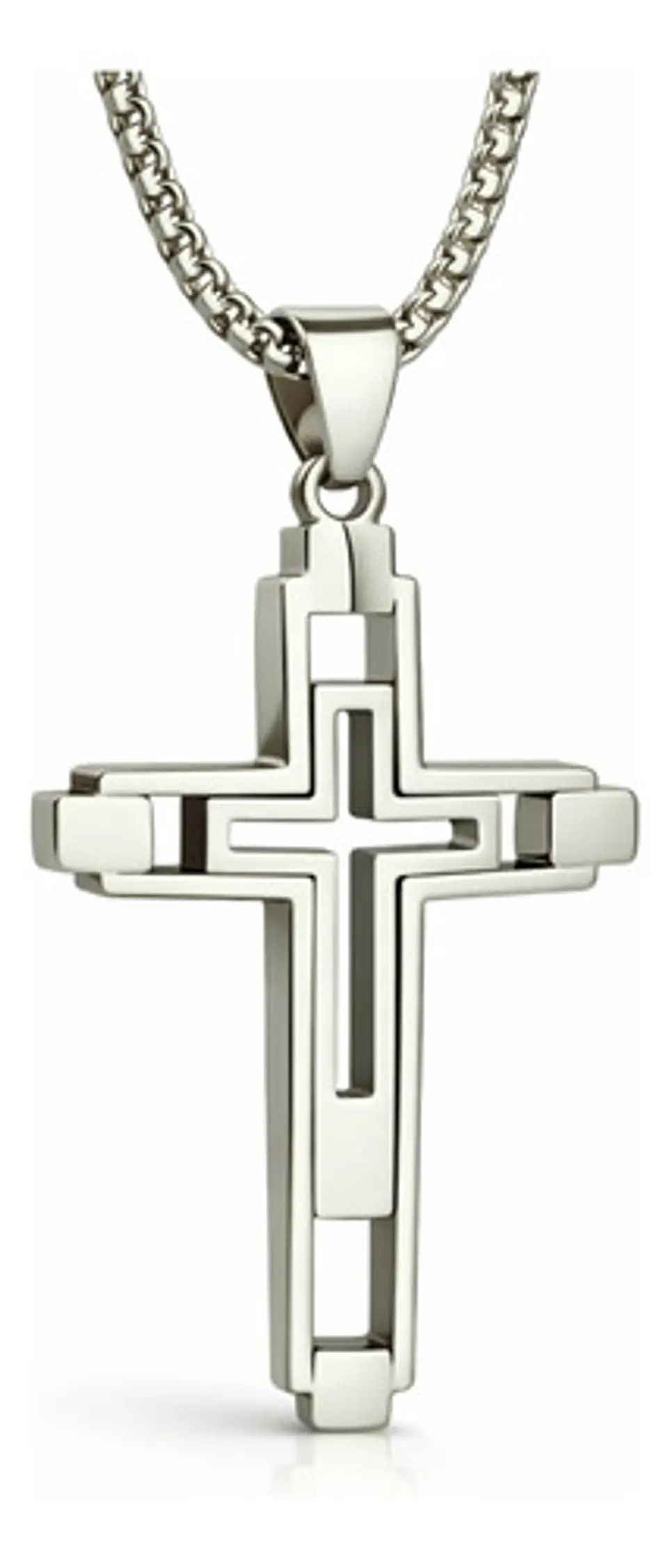 Collar De Acero Color Oro Para Hombre Dije Geometrico Cruz 10