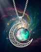 Collar Para Mujer Dije Luna Cabujón Cristal Galaxia Nebulosa - Miniatura 5