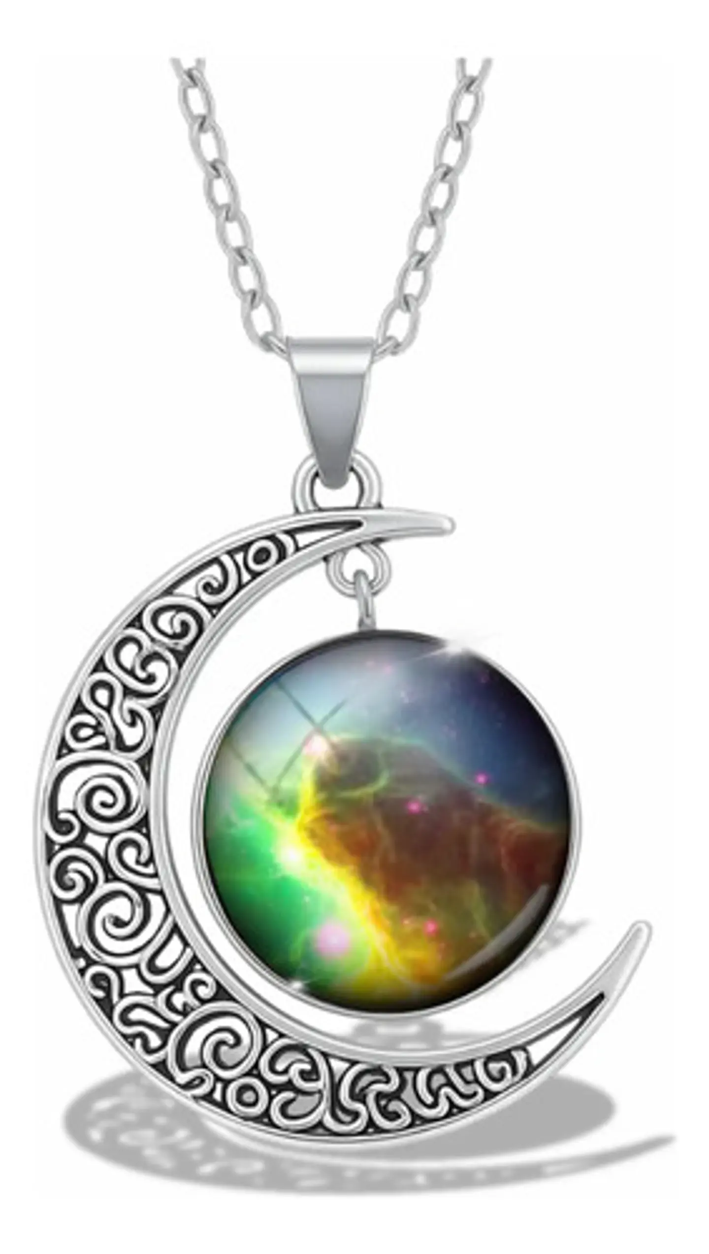 Collar Para Mujer Dije Luna Cabujón Cristal Galaxia Nebulosa 13