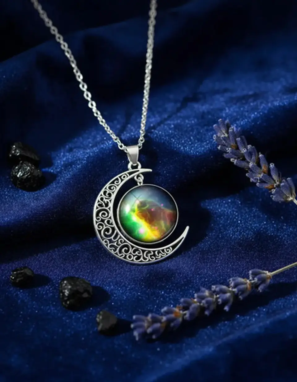 Collar Para Mujer Dije Luna Cabujón Cristal Galaxia Nebulosa 15