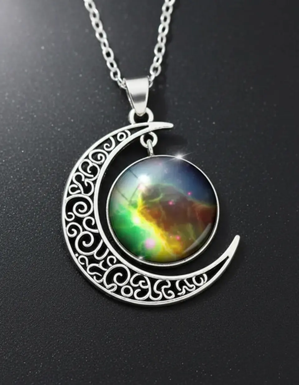Collar Para Mujer Dije Luna Cabujón Cristal Galaxia Nebulosa 17