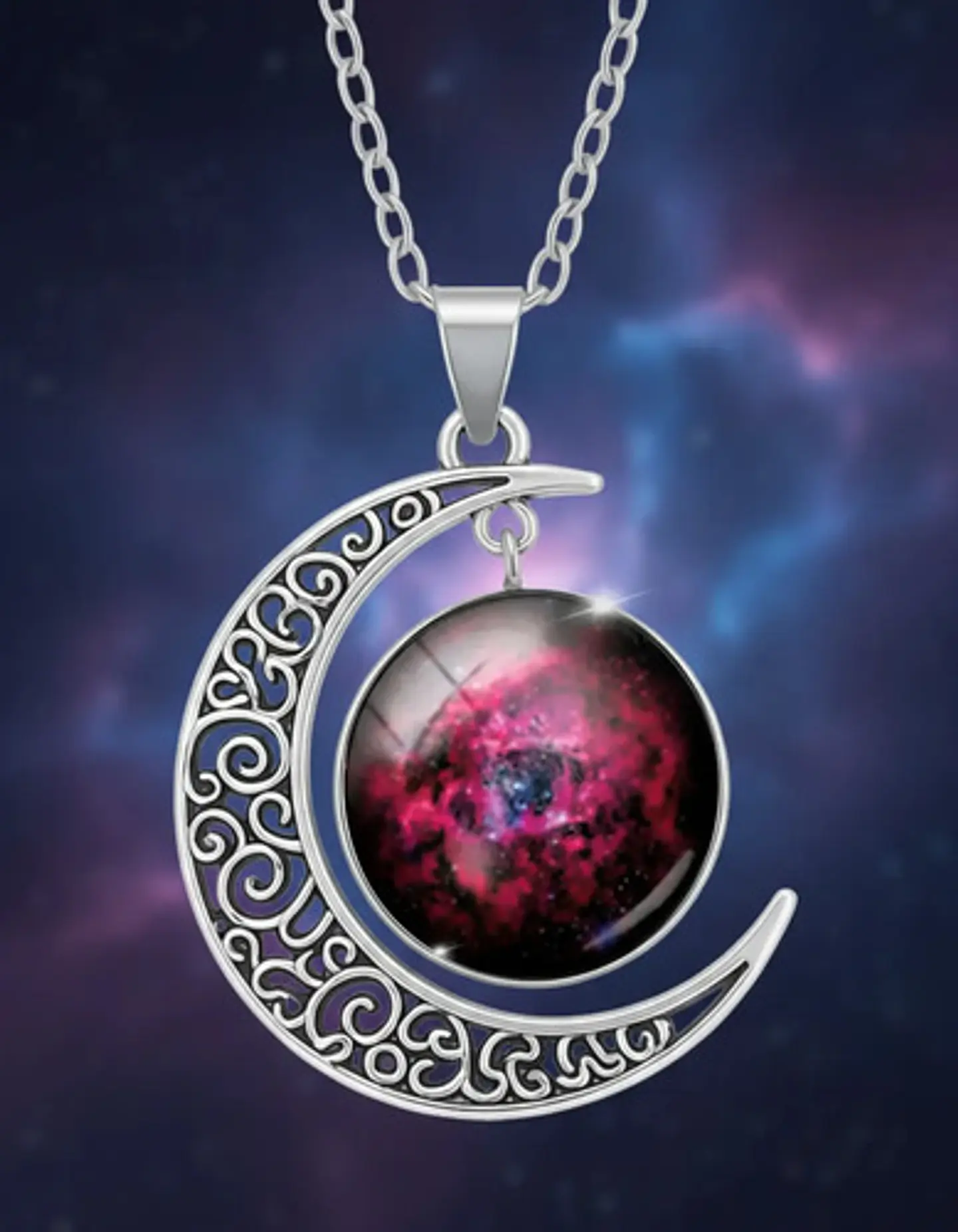 Collar Para Mujer Dije Luna Cabujón Cristal Galaxia Nebulosa 21