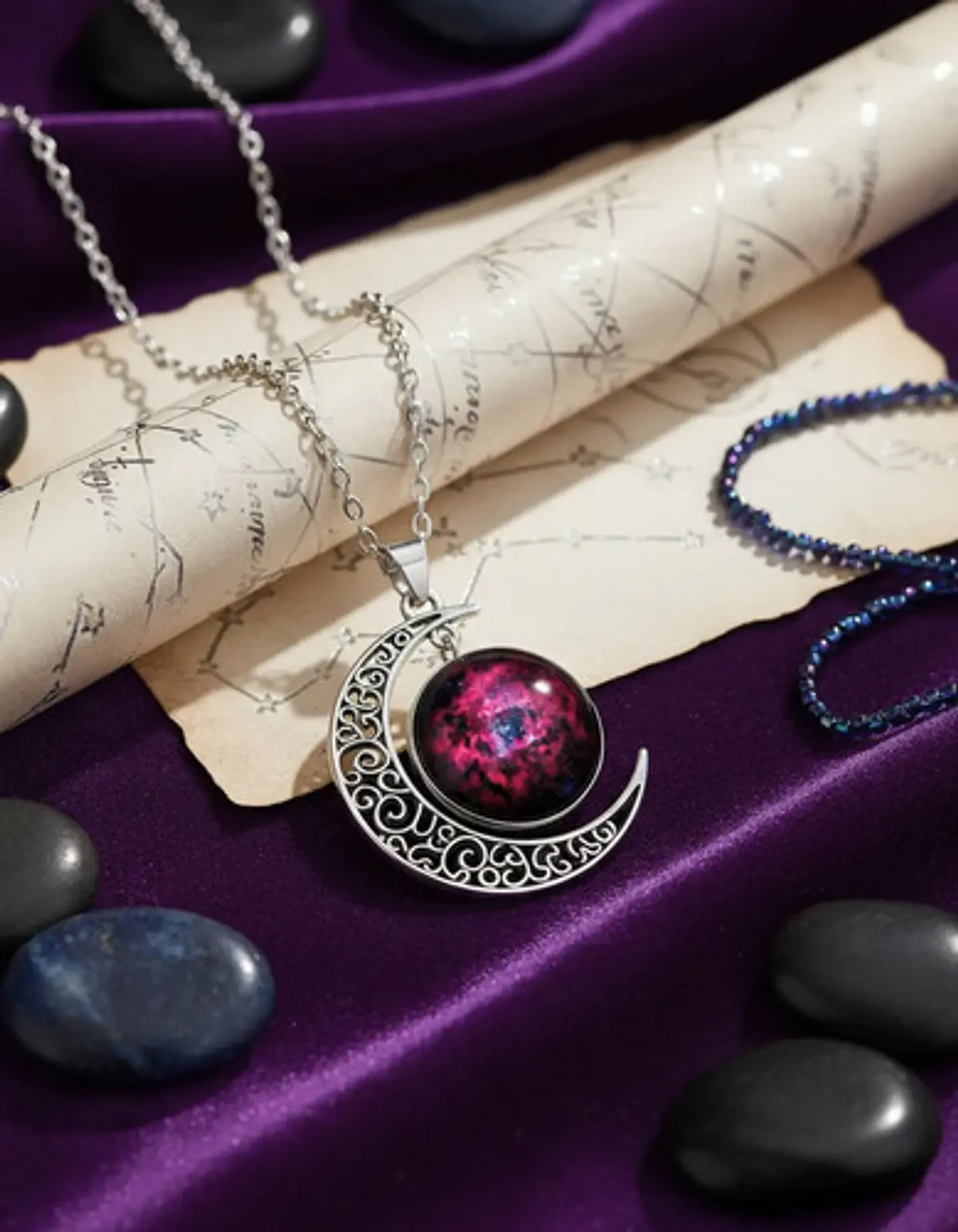 Collar Para Mujer Dije Luna Cabujón Cristal Galaxia Nebulosa 22