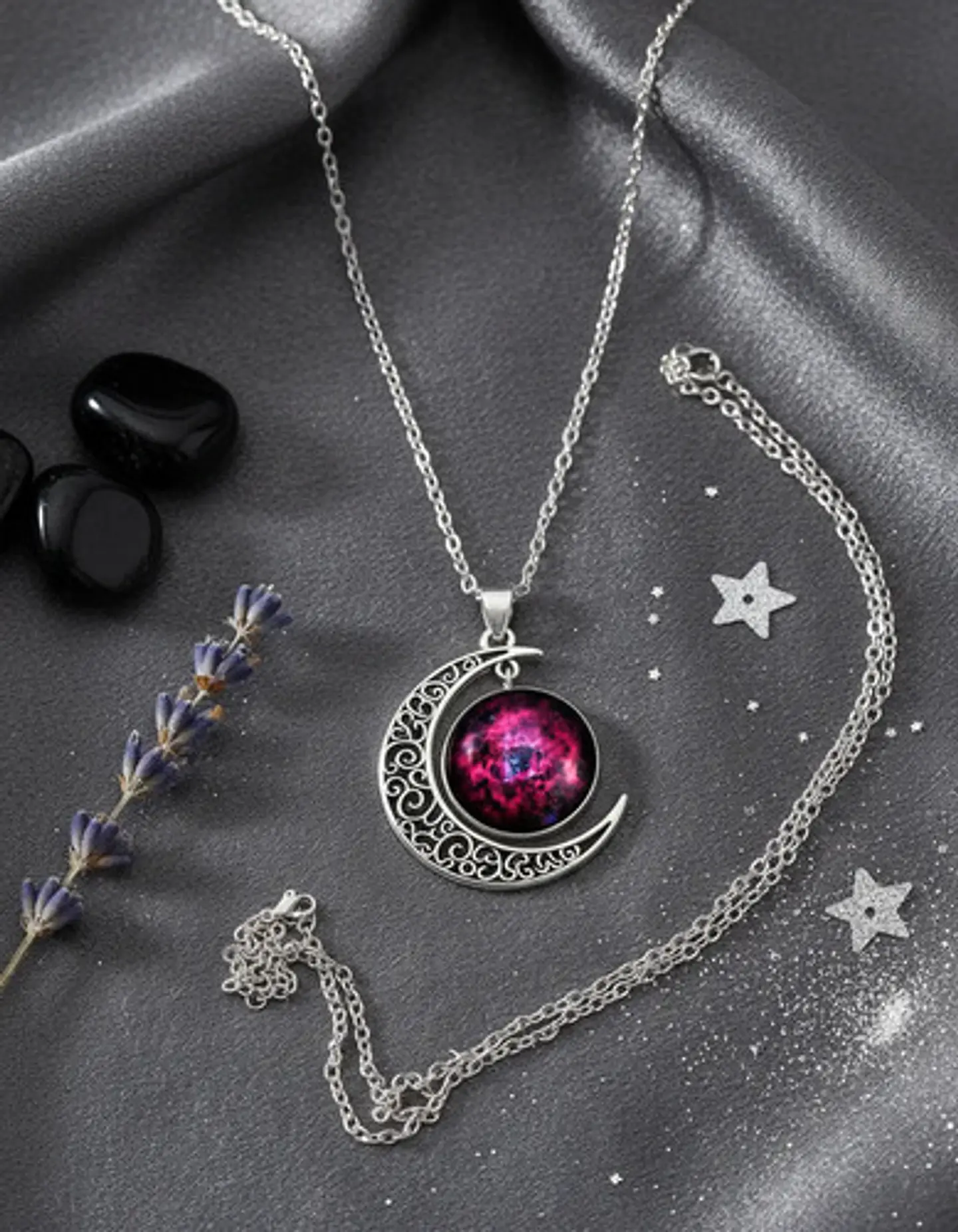 Collar Para Mujer Dije Luna Cabujón Cristal Galaxia Nebulosa 23