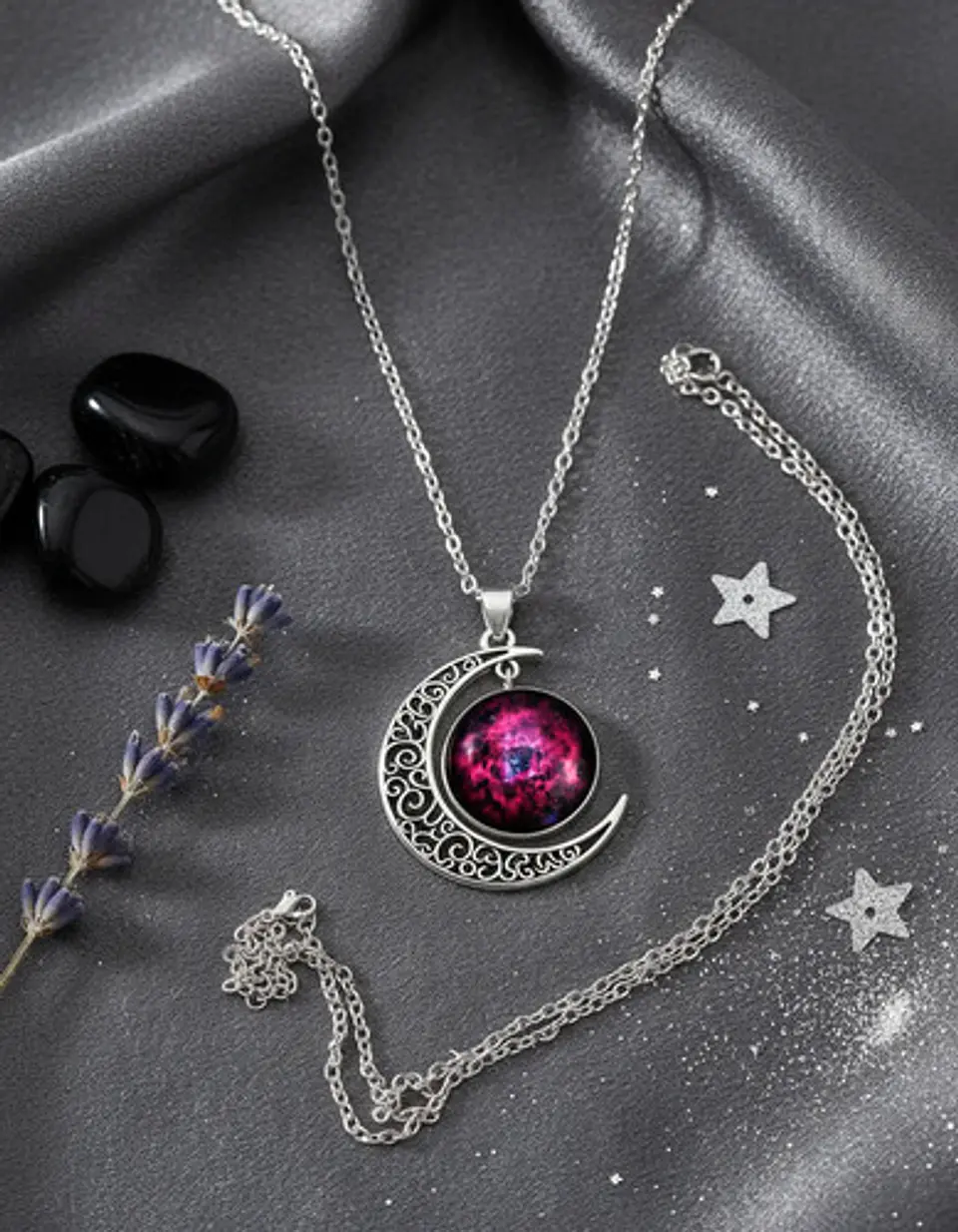 Collar Para Mujer Dije Luna Cabujón Cristal Galaxia Nebulosa 23