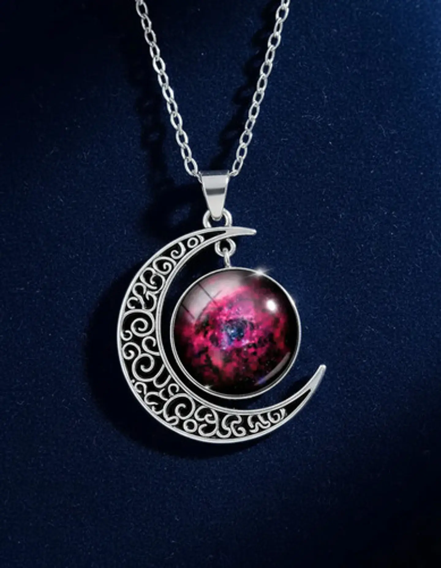 Collar Para Mujer Dije Luna Cabujón Cristal Galaxia Nebulosa 24