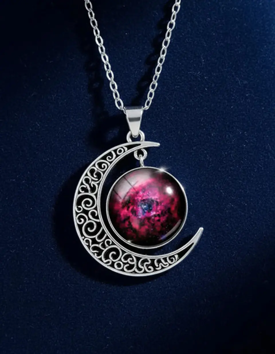 Collar Para Mujer Dije Luna Cabujón Cristal Galaxia Nebulosa 24