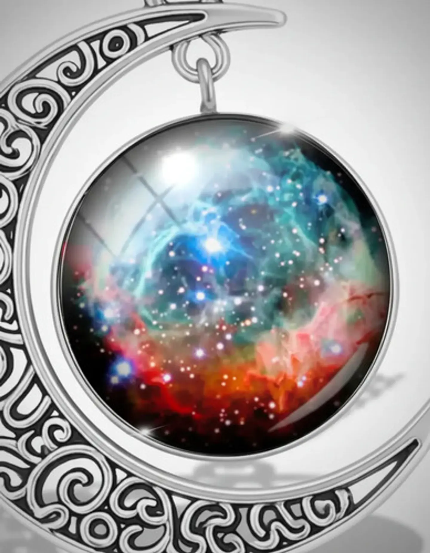 Collar Para Mujer Dije Luna Cabujón Cristal Galaxia Nebulosa 27