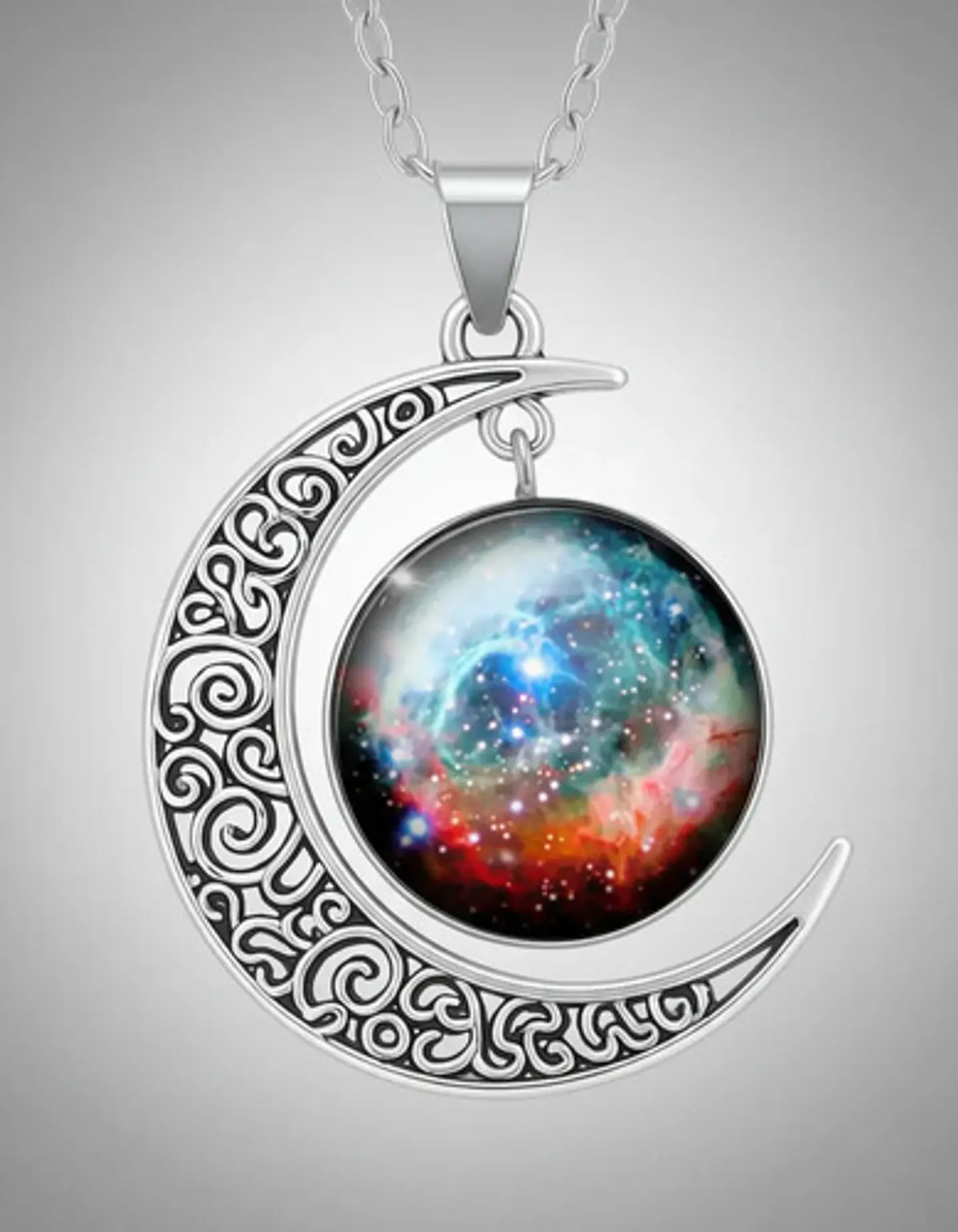 Collar Para Mujer Dije Luna Cabujón Cristal Galaxia Nebulosa 28
