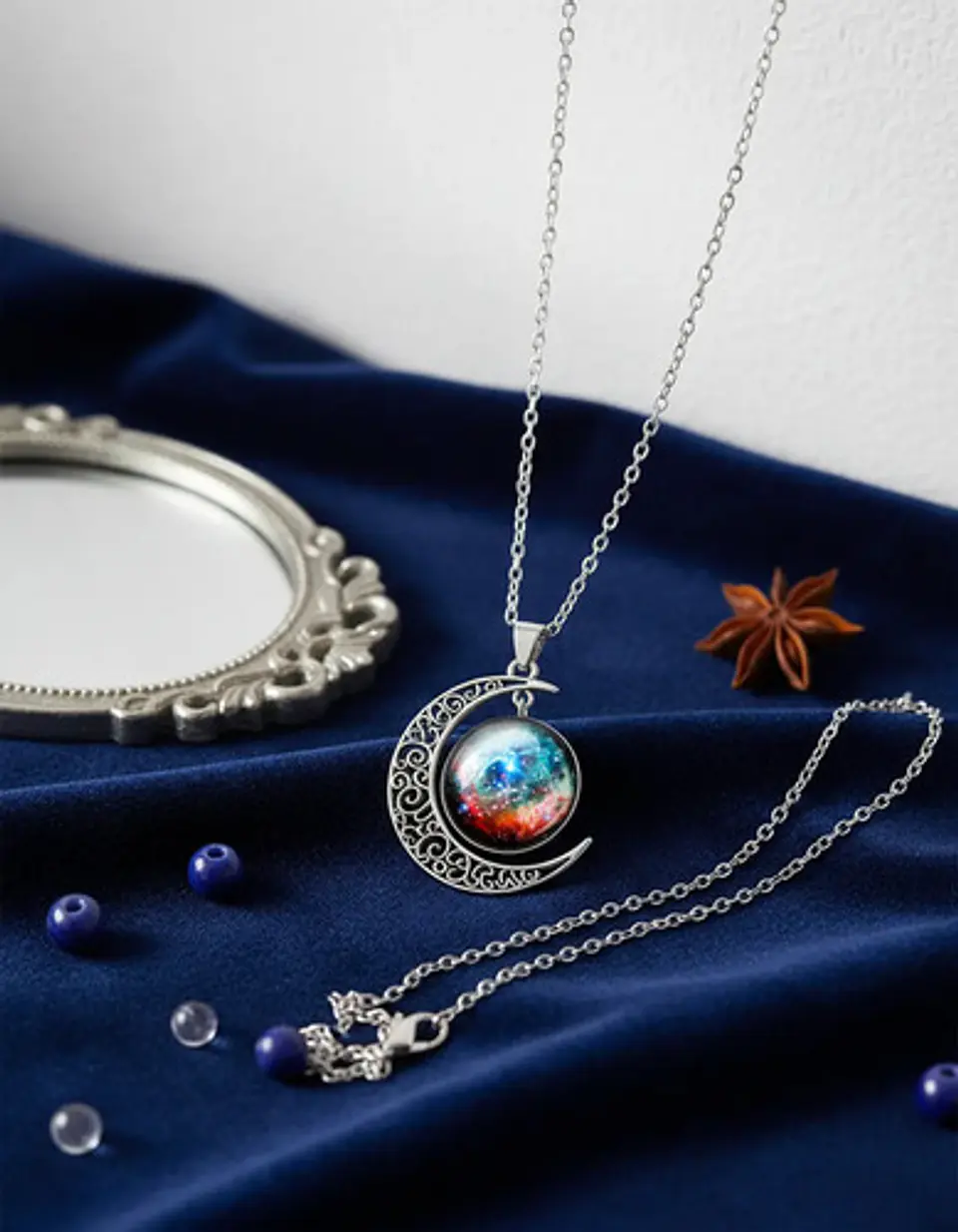 Collar Para Mujer Dije Luna Cabujón Cristal Galaxia Nebulosa 29