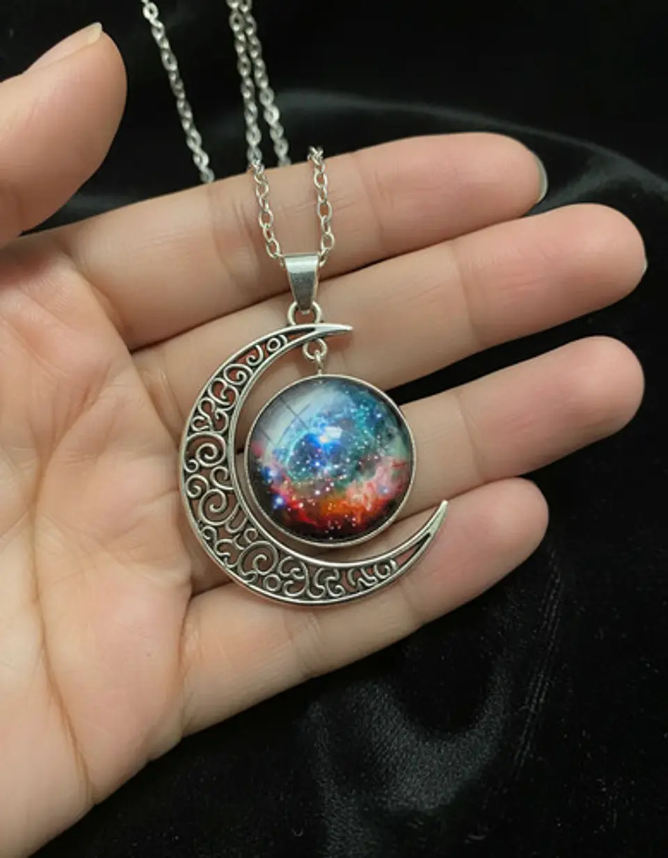 Collar Para Mujer Dije Luna Cabujón Cristal Galaxia Nebulosa 31
