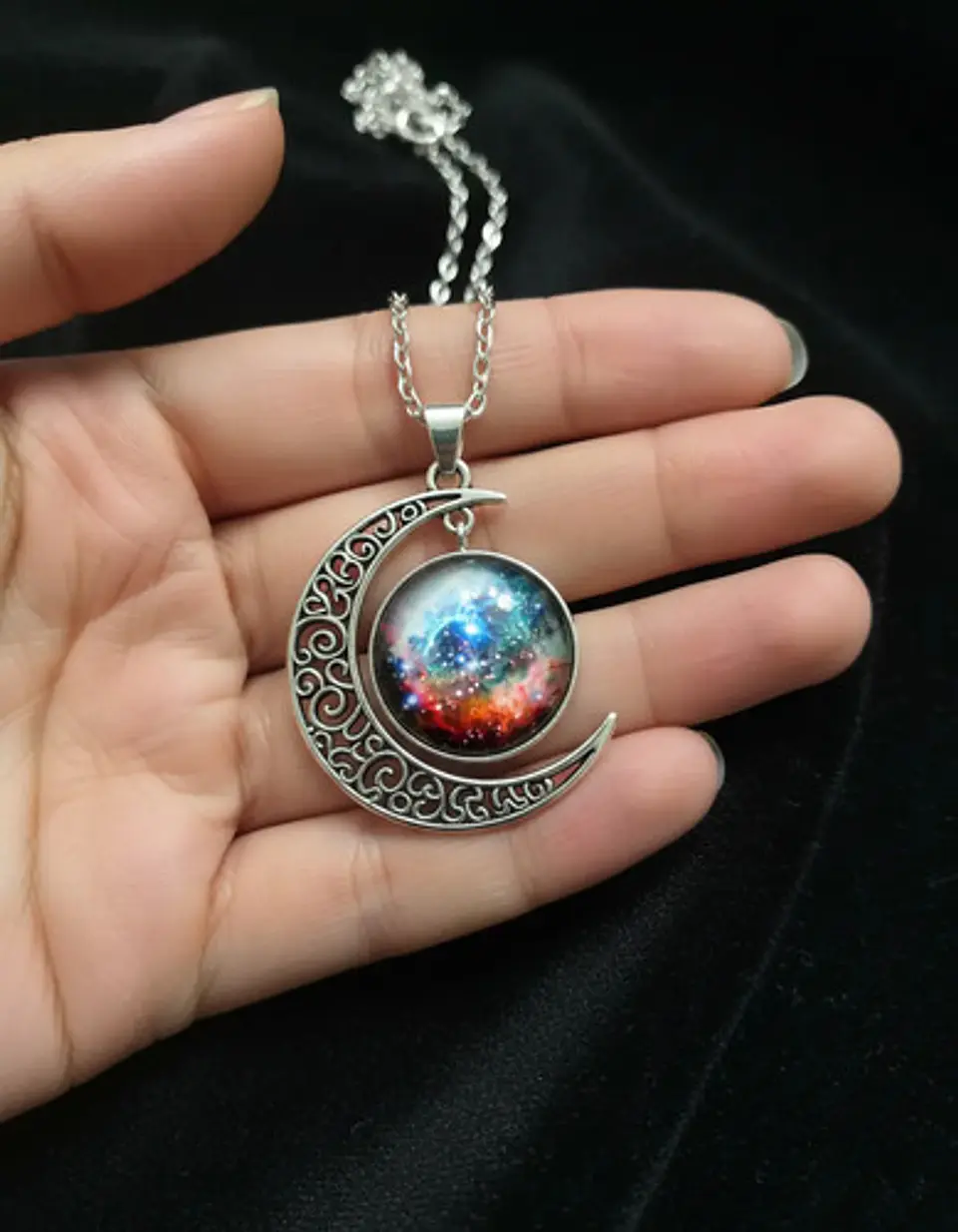 Collar Para Mujer Dije Luna Cabujón Cristal Galaxia Nebulosa 32