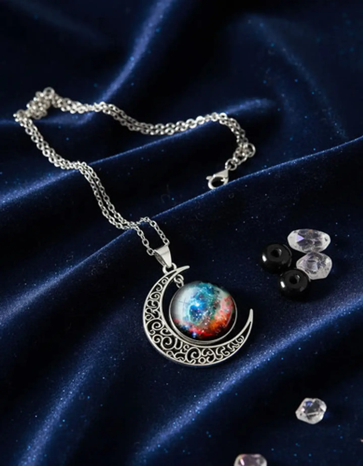 Collar Para Mujer Dije Luna Cabujón Cristal Galaxia Nebulosa 33