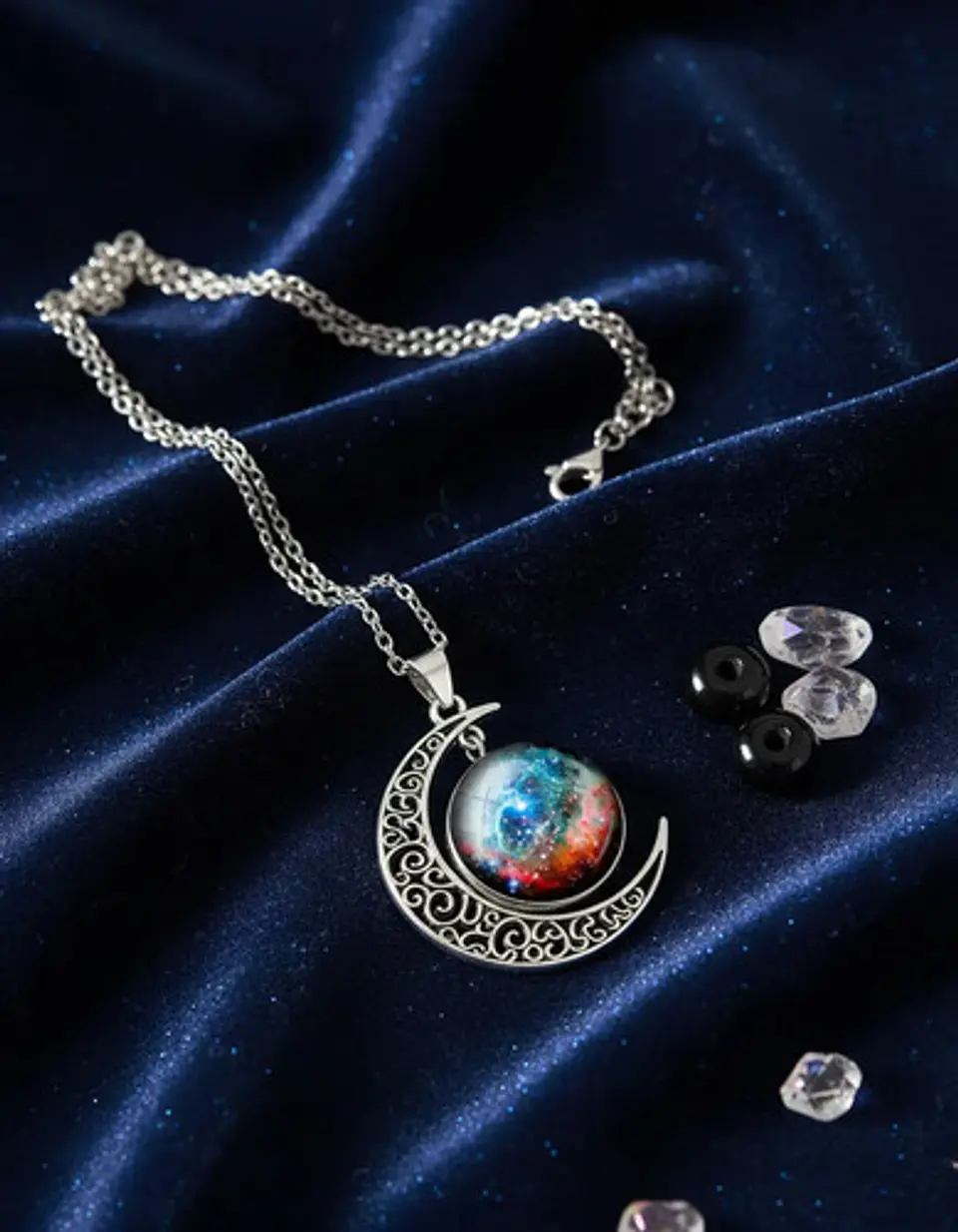 Collar Para Mujer Dije Luna Cabujón Cristal Galaxia Nebulosa 33