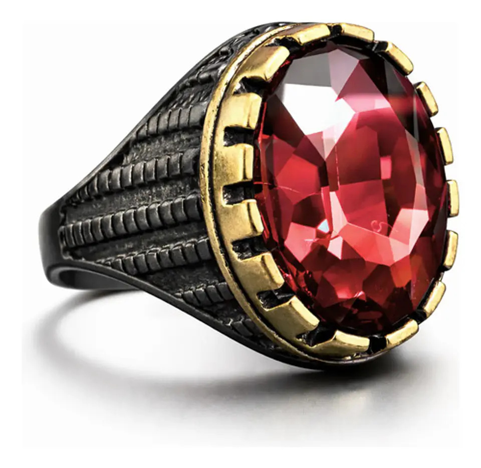 Anillo Moderno Clásico Para Hombres Y Mujeres Piedra Rojo Cz 1