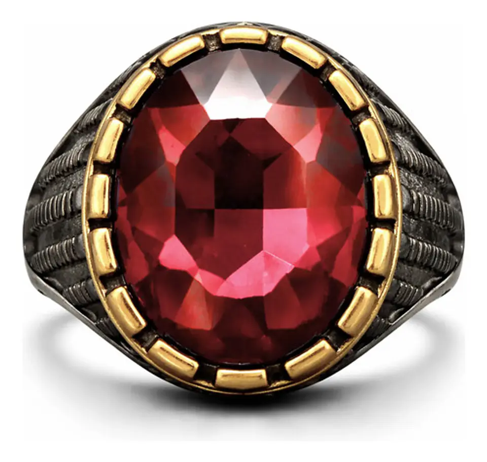 Anillo Moderno Clásico Para Hombres Y Mujeres Piedra Rojo Cz 2
