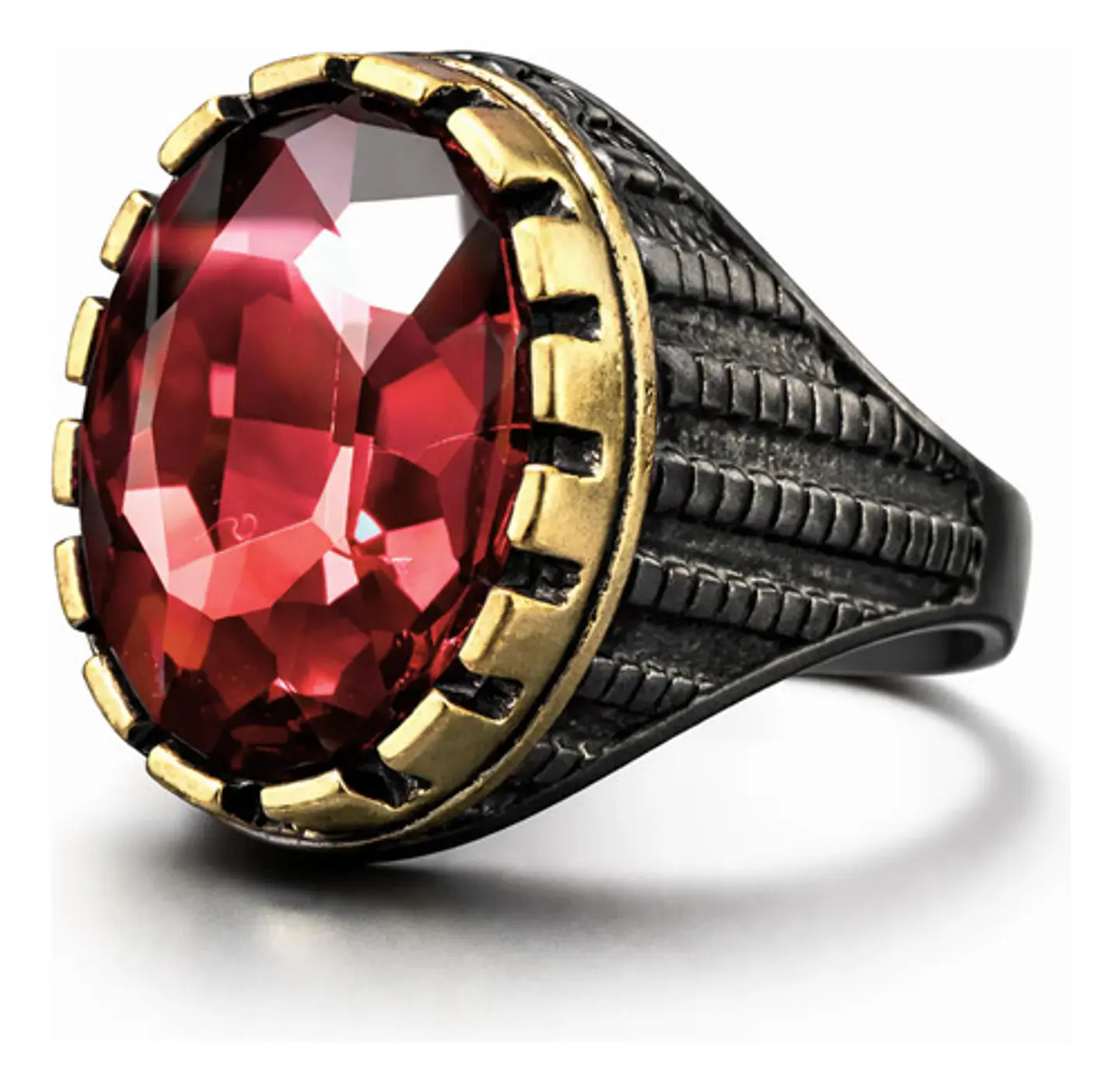 Anillo Moderno Clásico Para Hombres Y Mujeres Piedra Rojo Cz 3