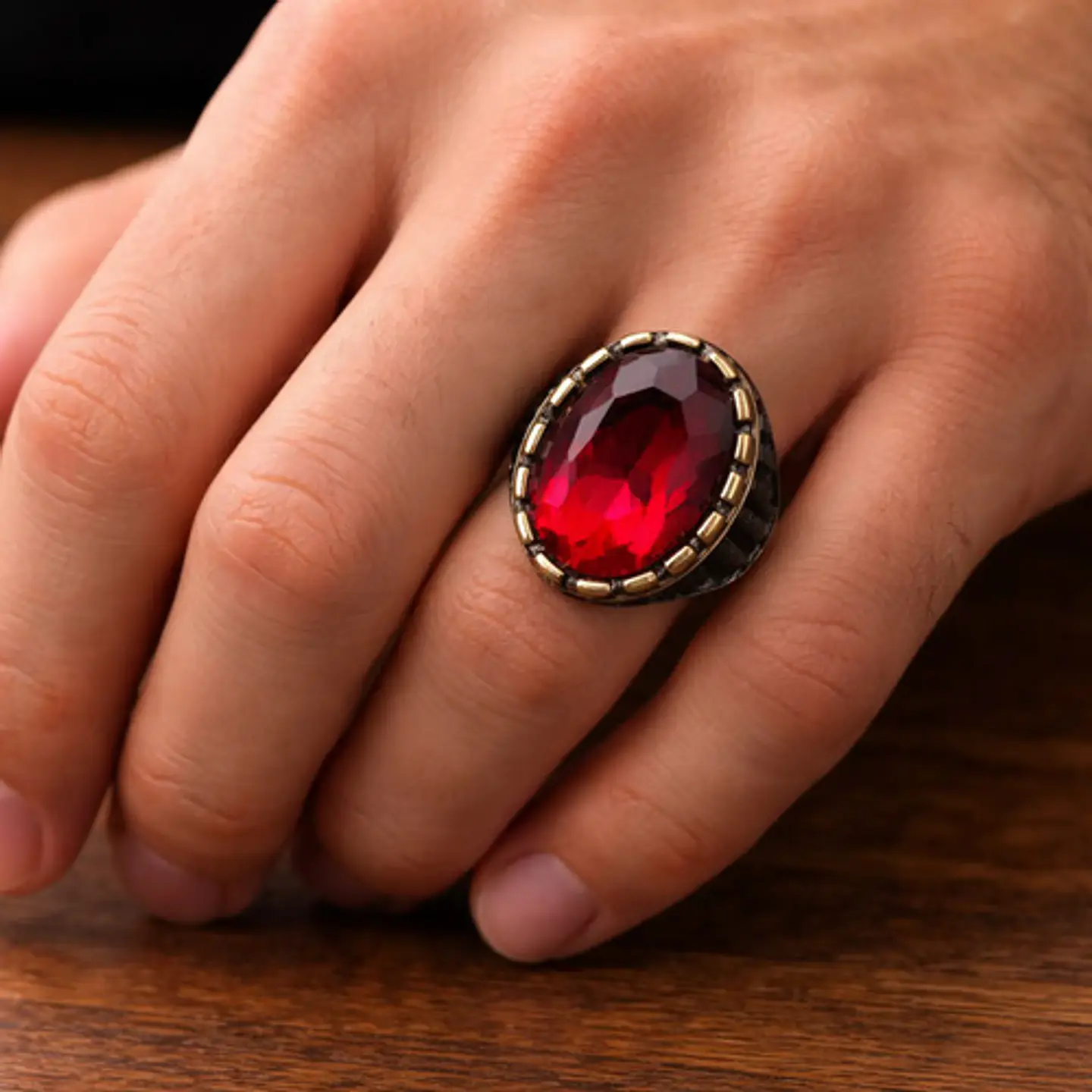 Anillo Moderno Clásico Para Hombres Y Mujeres Piedra Rojo Cz 9