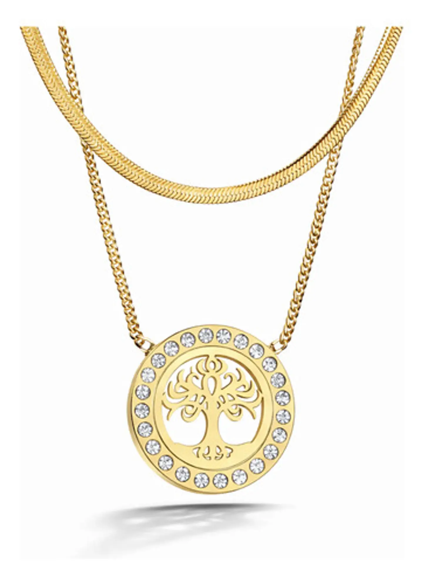 Collar Doble Capa De Acero Para Mujer Dije Árbol De La Vida 1