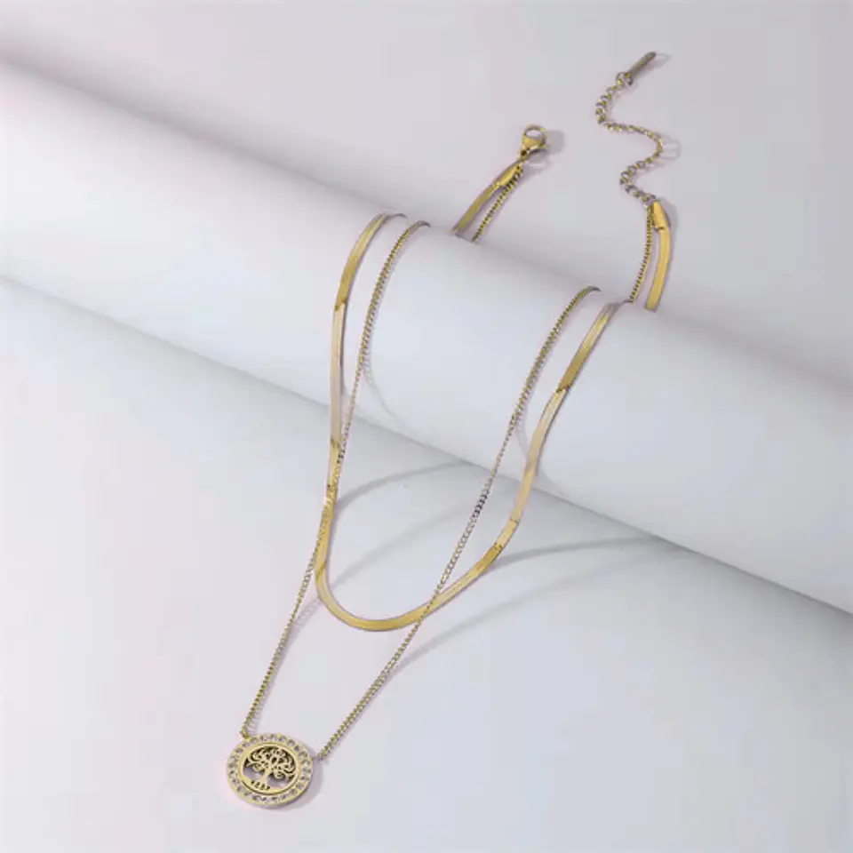 Collar Doble Capa De Acero Para Mujer Dije Árbol De La Vida 2