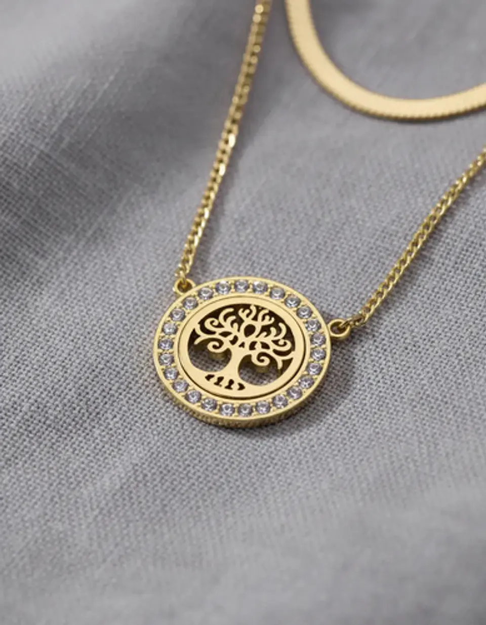 Collar Doble Capa De Acero Para Mujer Dije Árbol De La Vida 3