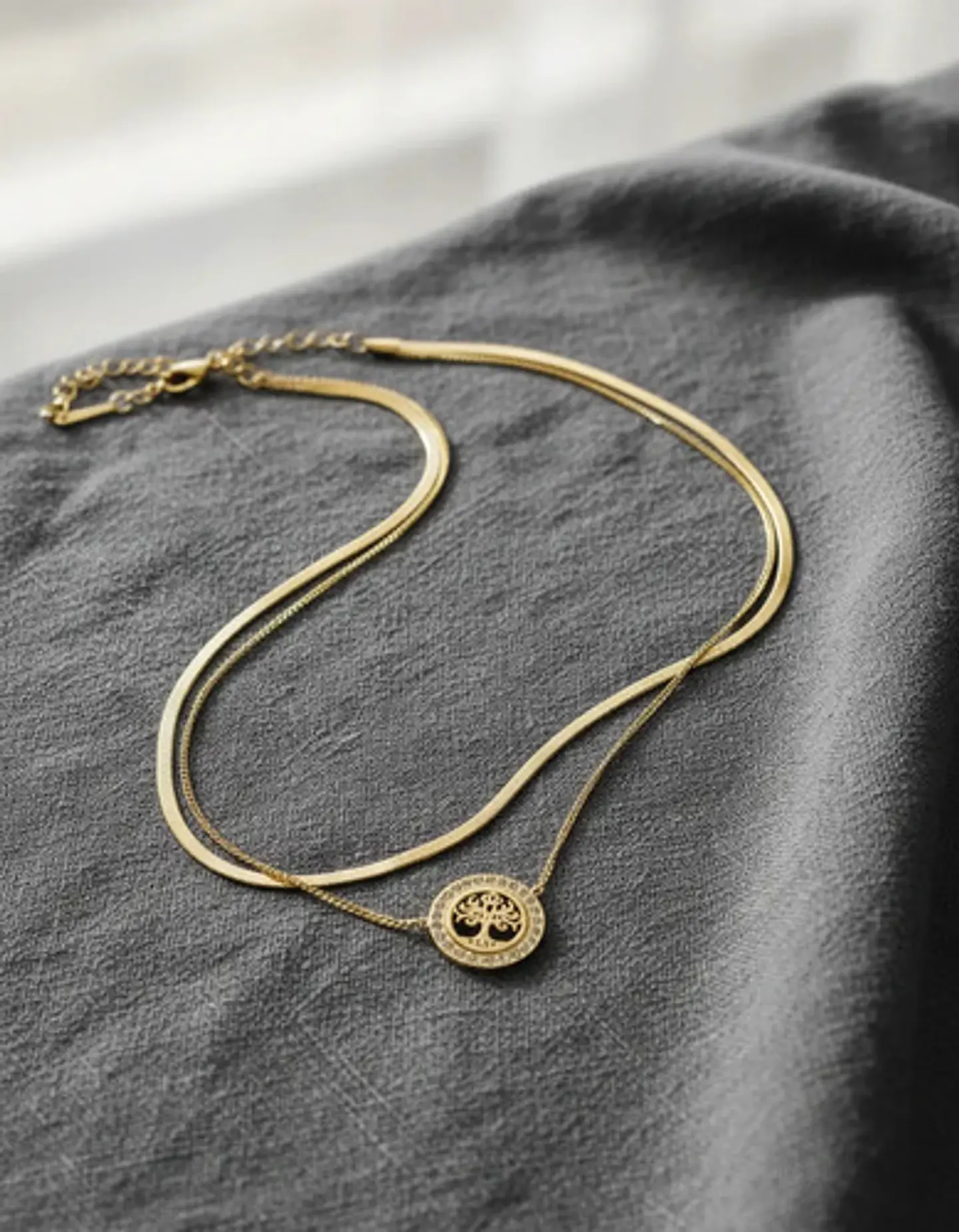 Collar Doble Capa De Acero Para Mujer Dije Árbol De La Vida 4