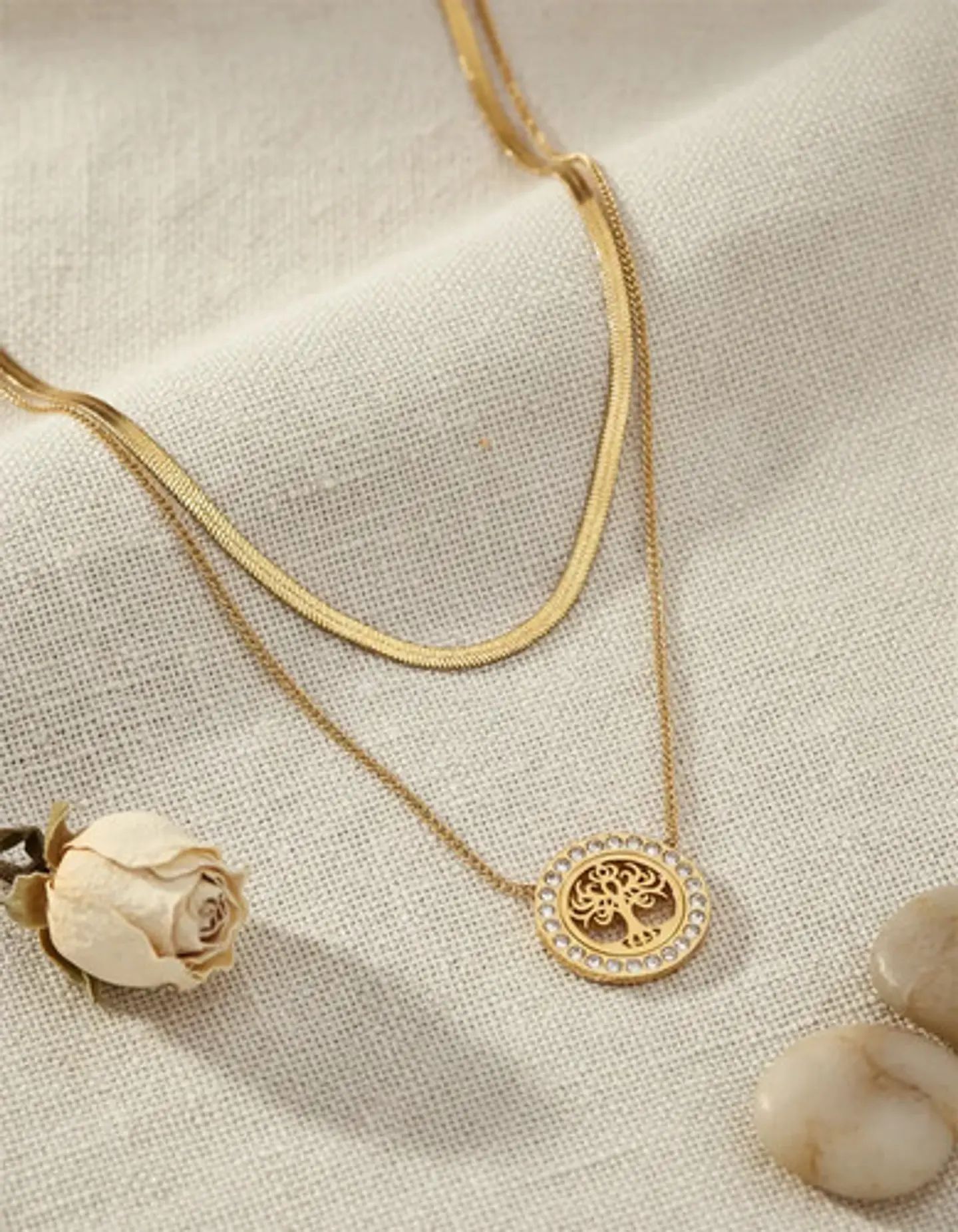 Collar Doble Capa De Acero Para Mujer Dije Árbol De La Vida 5