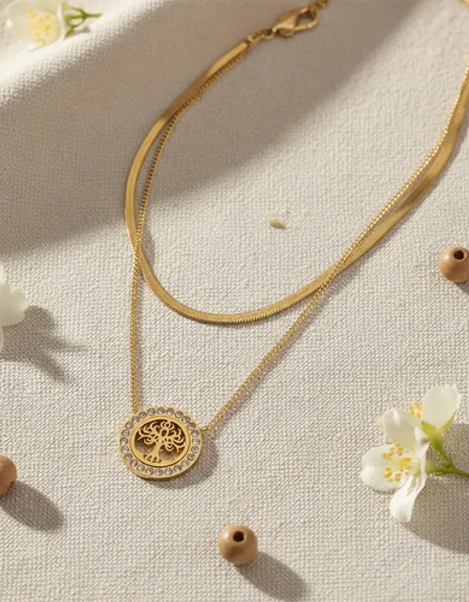 Collar Doble Capa De Acero Para Mujer Dije Árbol De La Vida 6