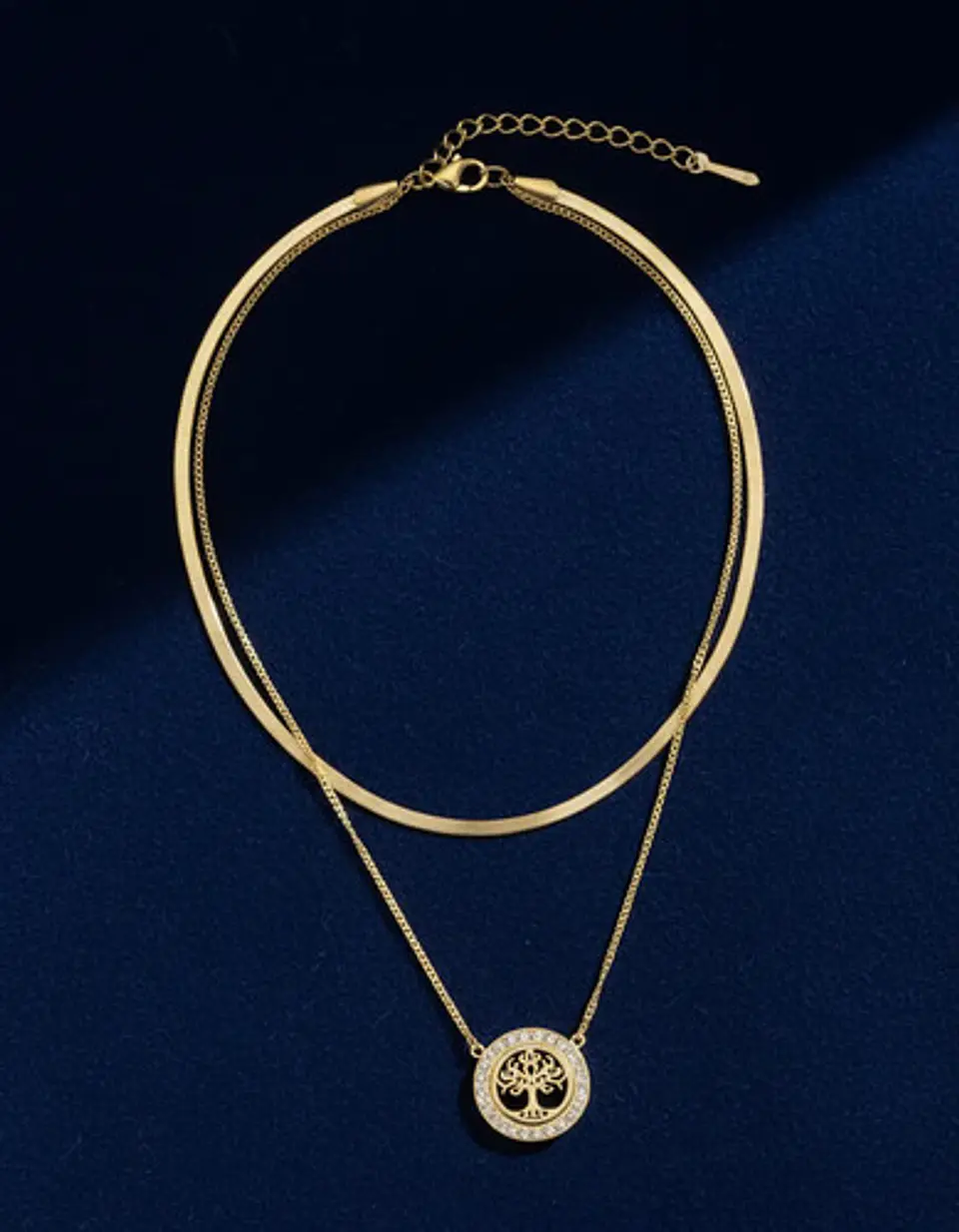 Collar Doble Capa De Acero Para Mujer Dije Árbol De La Vida 9