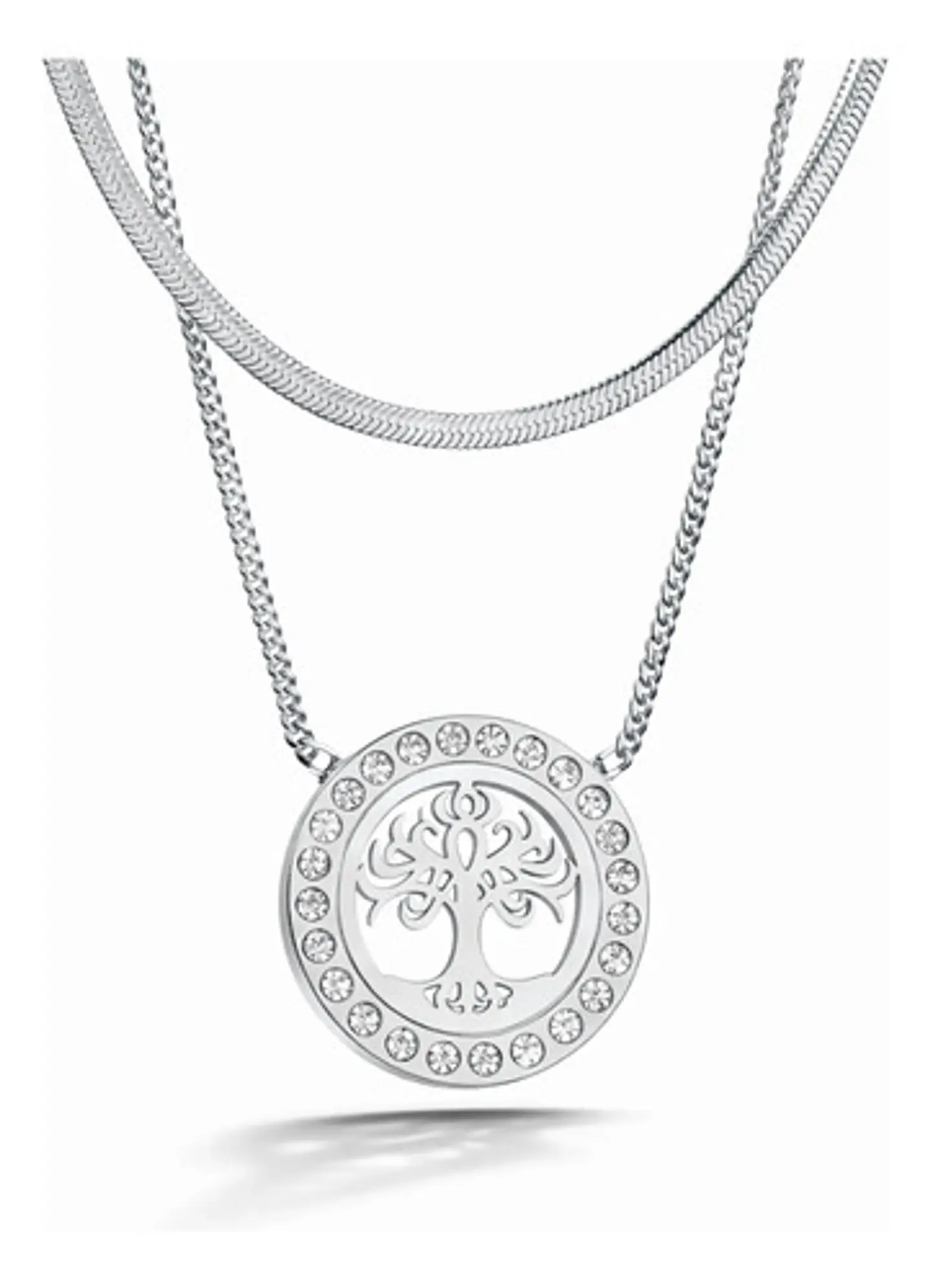 Collar Doble Capa De Acero Para Mujer Dije Árbol De La Vida 10
