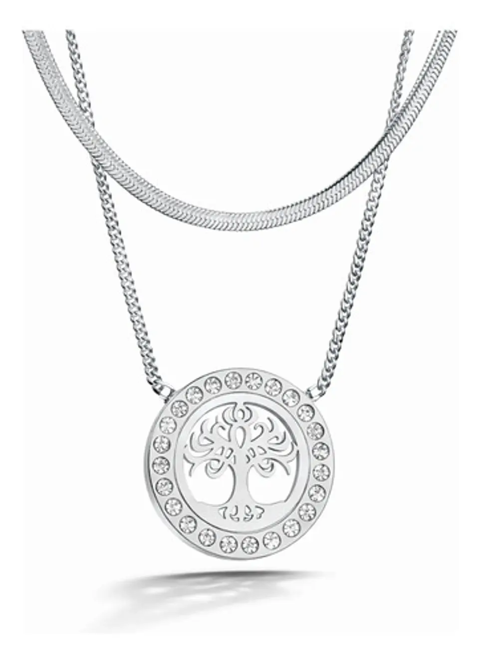 Collar Doble Capa De Acero Para Mujer Dije Árbol De La Vida 10